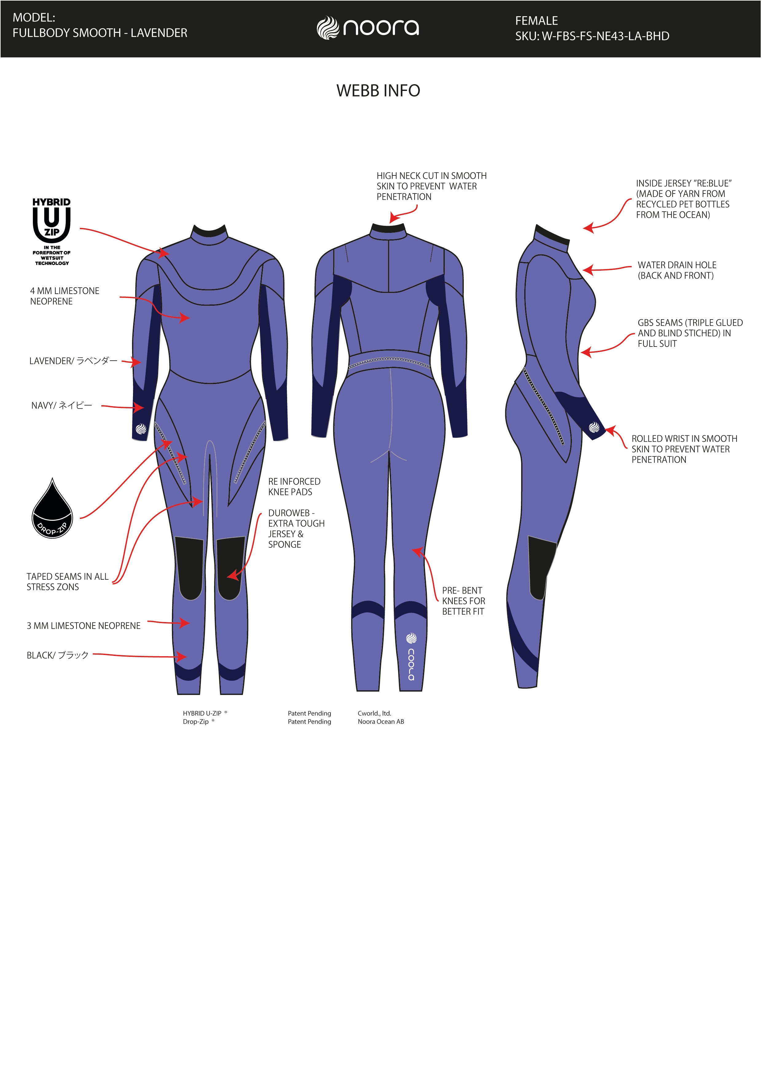 Smooth - Fullbody "LAVENDER" with drop-zip